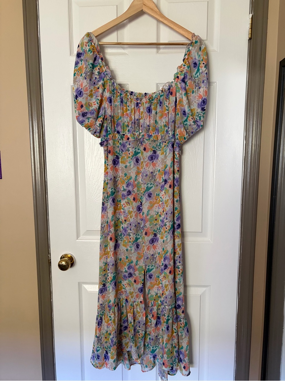 Smocked Puff Sleeve Floral Maxi Dress